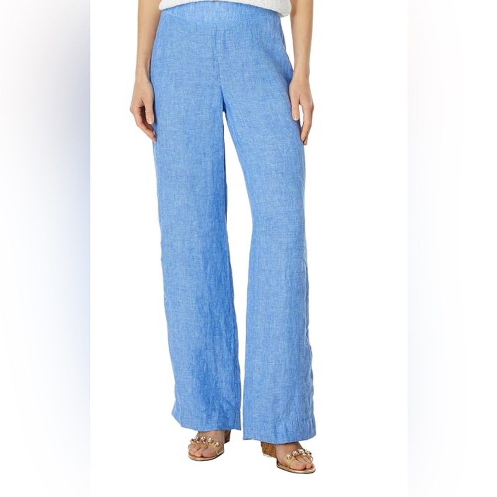 Lilly Pulitzer Deri Linen Palazzo Pants Resort White L NWT Pull On BEACH PANT